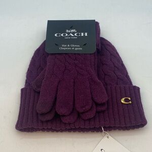 Coach Deep Purple Knit Hat and Gloves